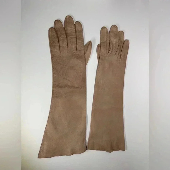 Vintage Caresskid SZ 7 Taupe Beige Leather Gloves - Picture 3 of 5